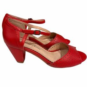 Dolce Nome size 38 US 7.5-8 red leather open toe heeled shoes